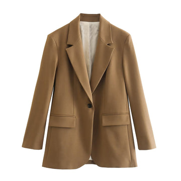 Yipinpay 2023 New Spring Autumn Women OL Blazer Coats Vintage Notched Long Sleeve Single Button Jackets Outerwear Tops